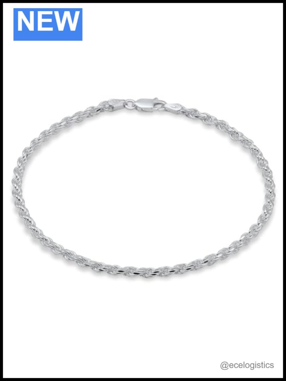 Solid 925 Sterling Silver Braided Rope Chain Bracelet